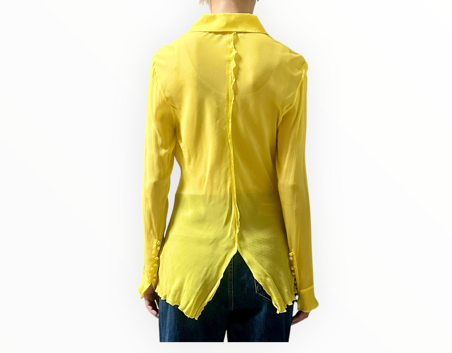 Lee Mathews Sheer Long Sleeve Shirt - Bright Yellow - Size 2