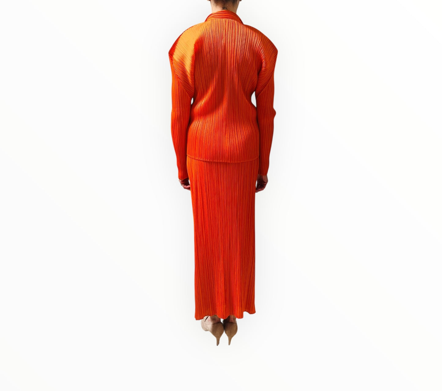 Issey Miyake Pleats Please Shirt and Skirt - Orange - Size 3