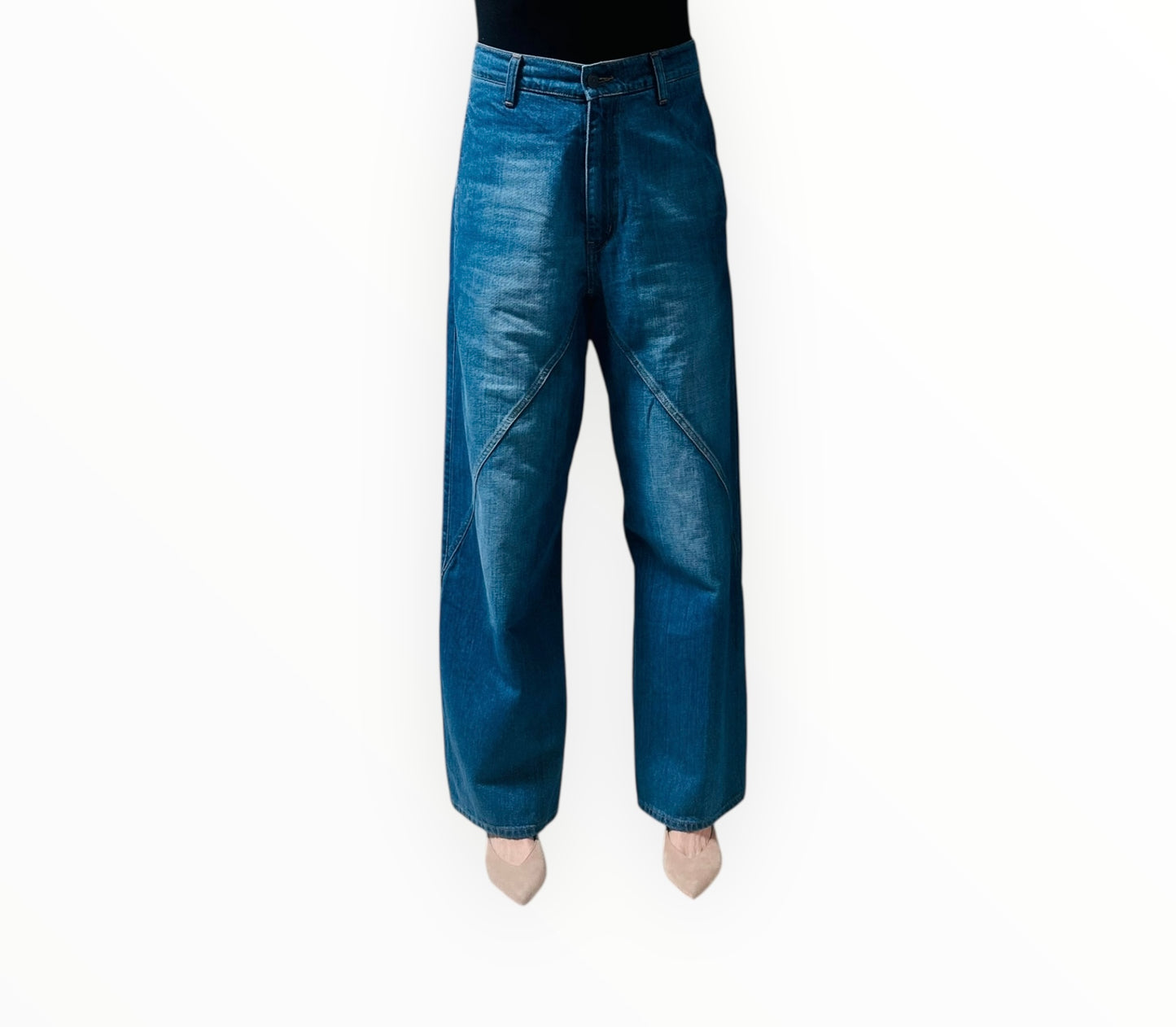 Bassike Wide Leg Jeans with Seam Detail - Dark Blue - Size 26