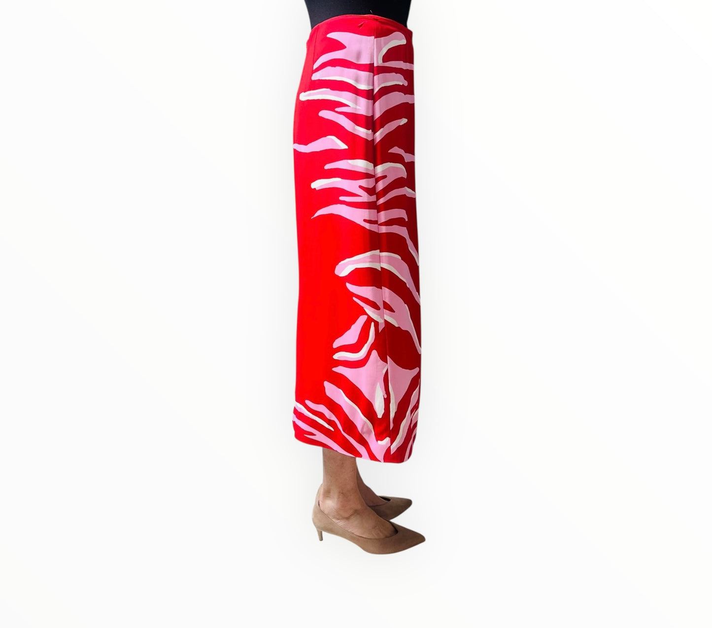 La DoubleJ Zebra Placee Pencil Skirt - Red/Pink - Size M