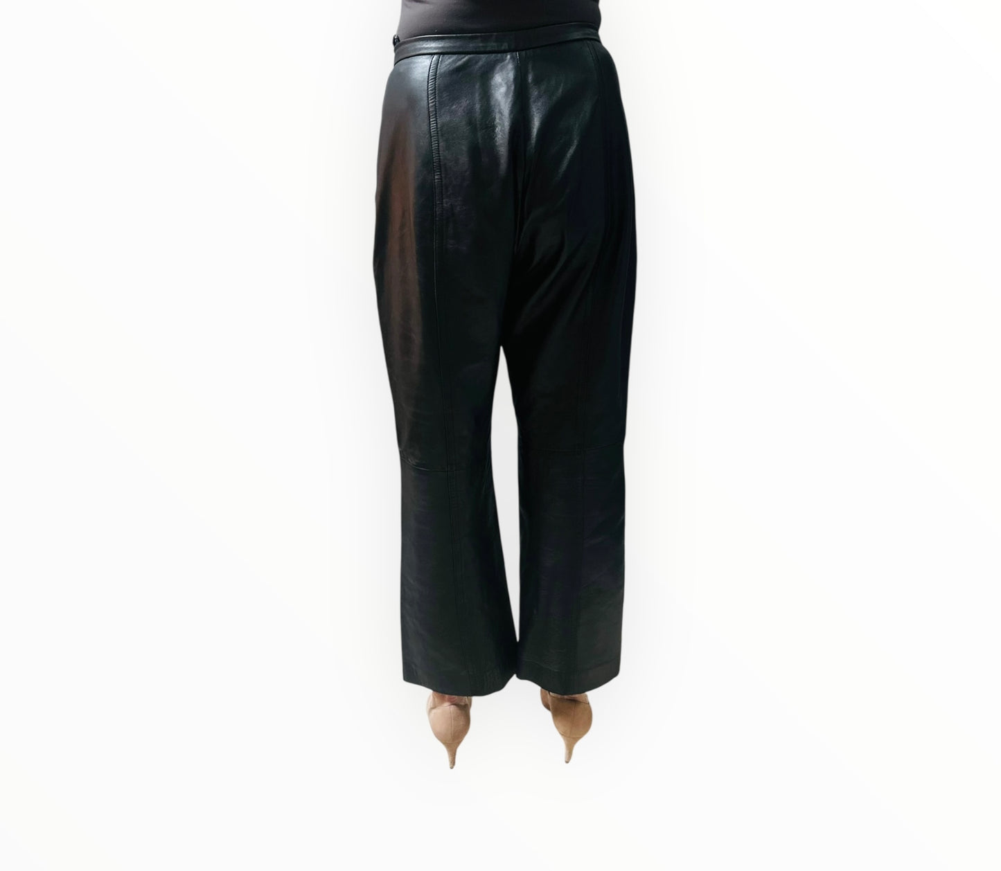 Khaite Wide Leg Leather Pants - Black - Size AU10