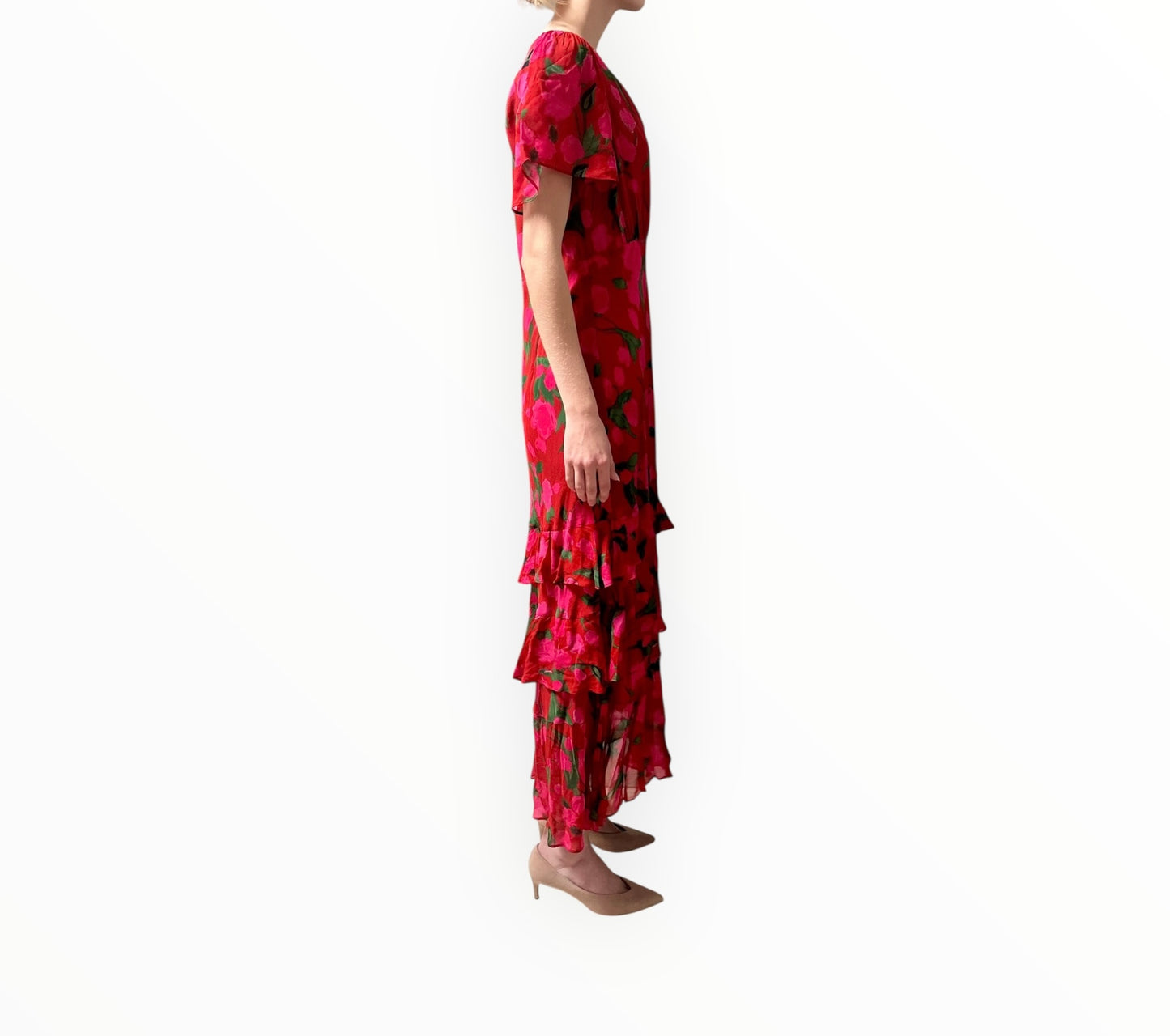 Rixo Emory Dress - Pink/Red - Size AU10