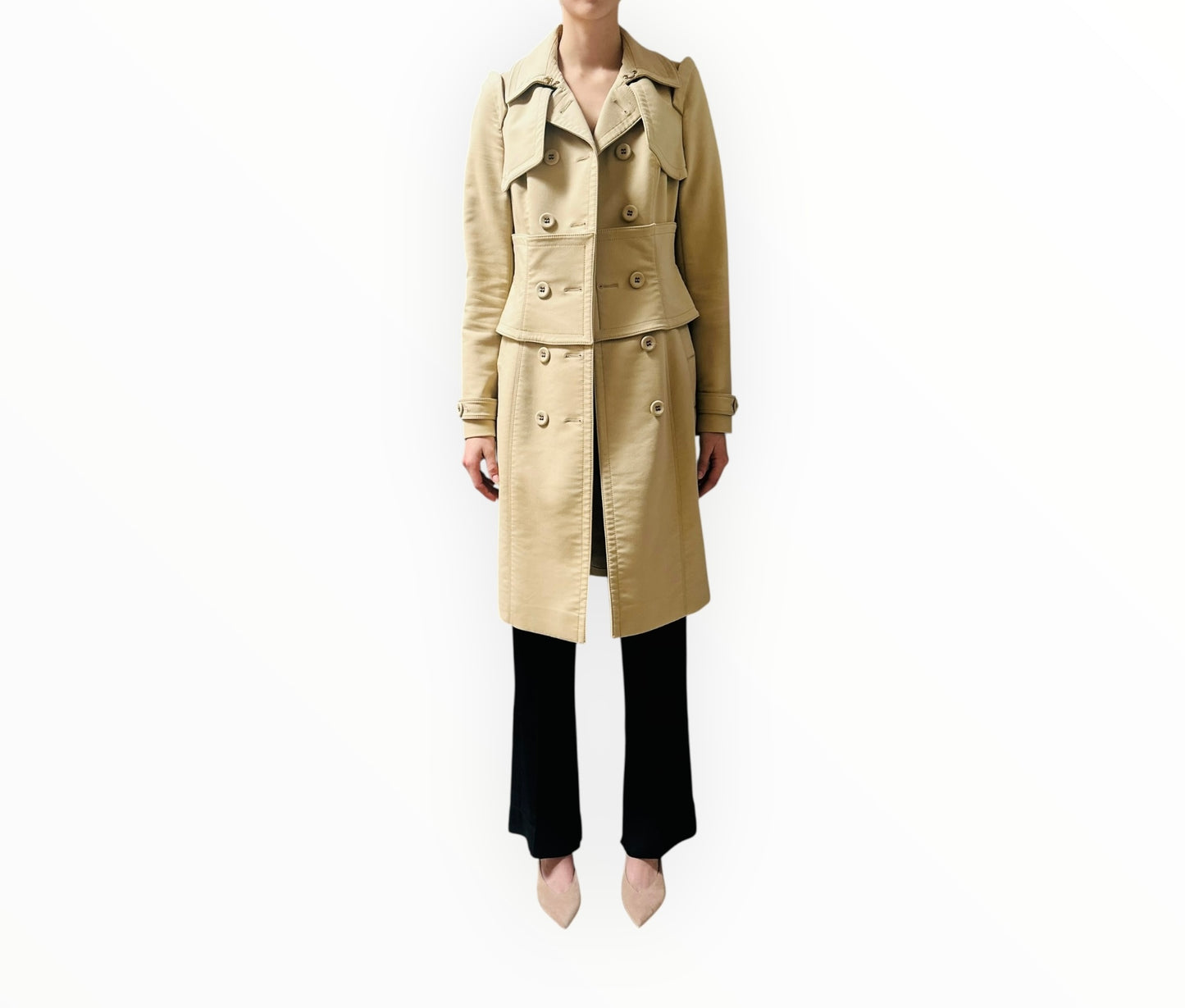 Burberry Trench Coat with Waist Detail - Beige - Size 40
