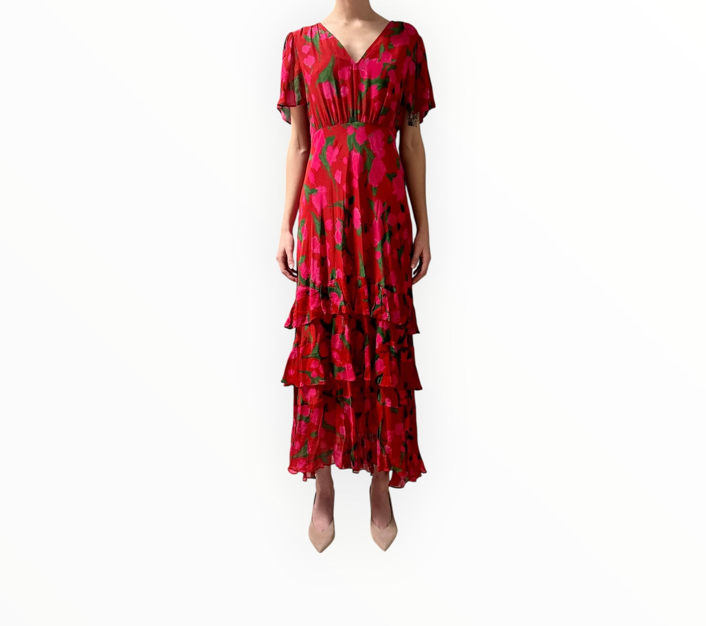 Rixo Emory Dress - Pink/Red - Size AU10