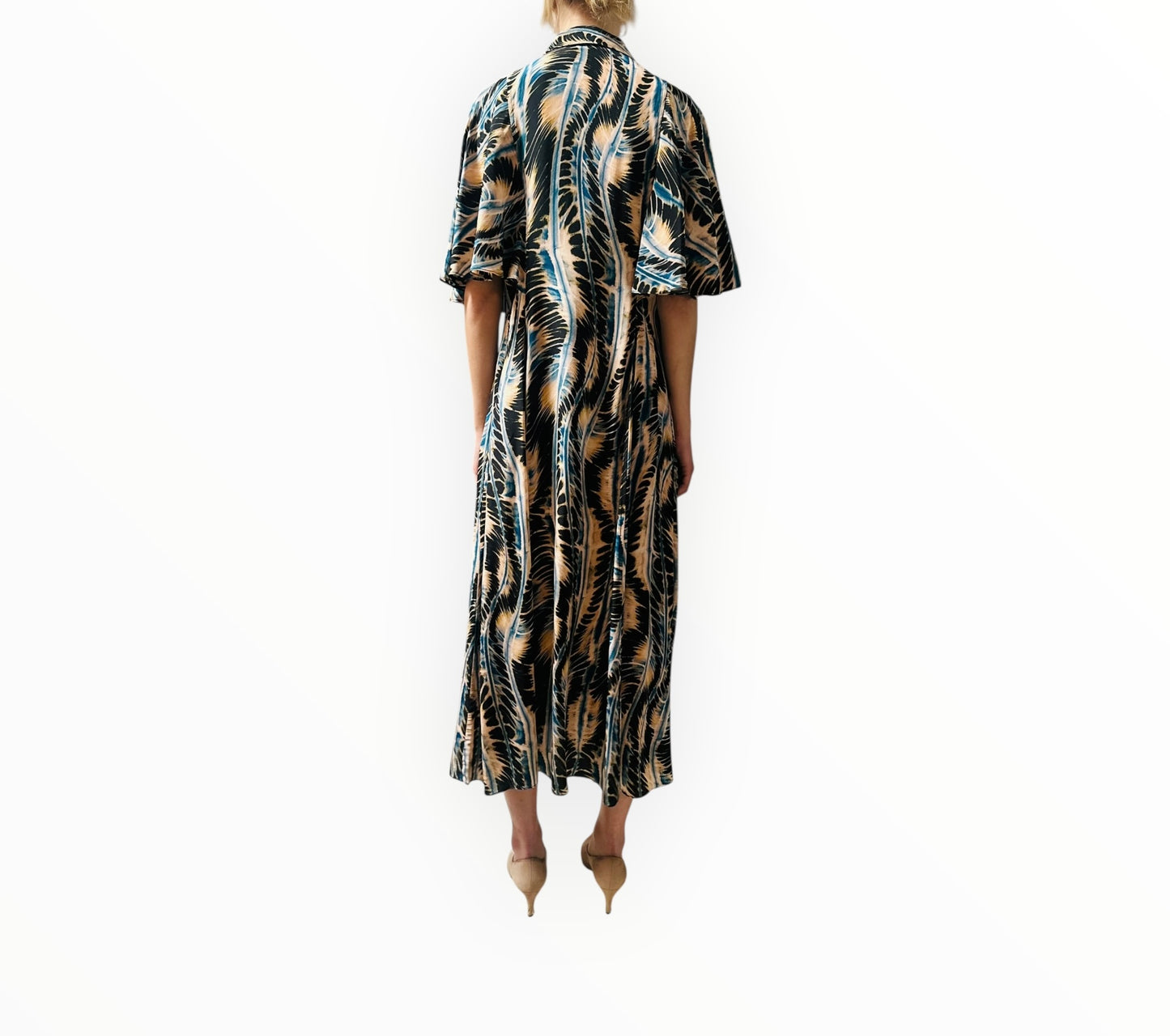 Ulla Johnson River Waves Button-Front Silk Dress - Black/Blue/Beige - Size Au10
