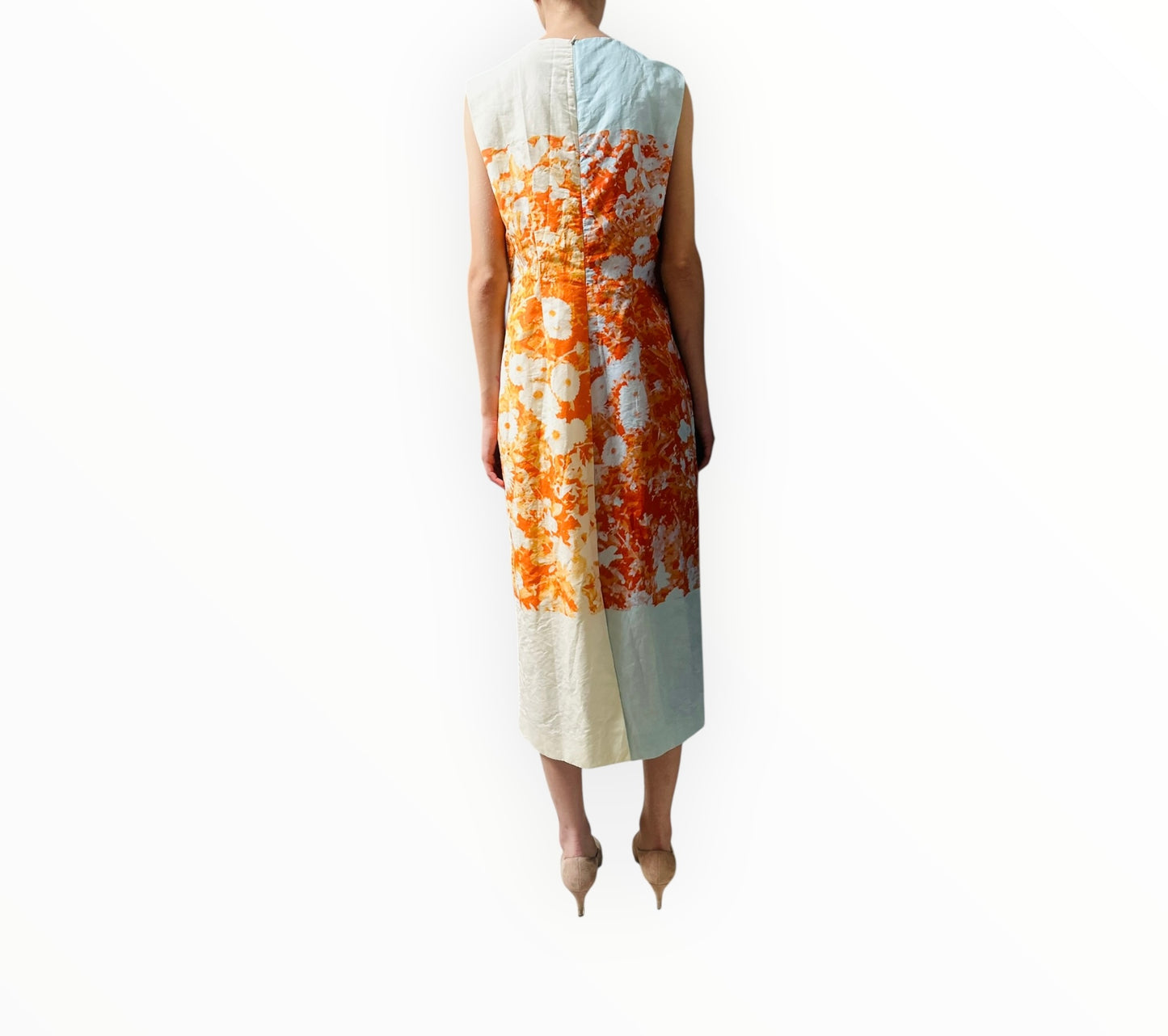 Dries Van Noten Blurred Floral Dress - Orange/White/Pale Blue - Size 42