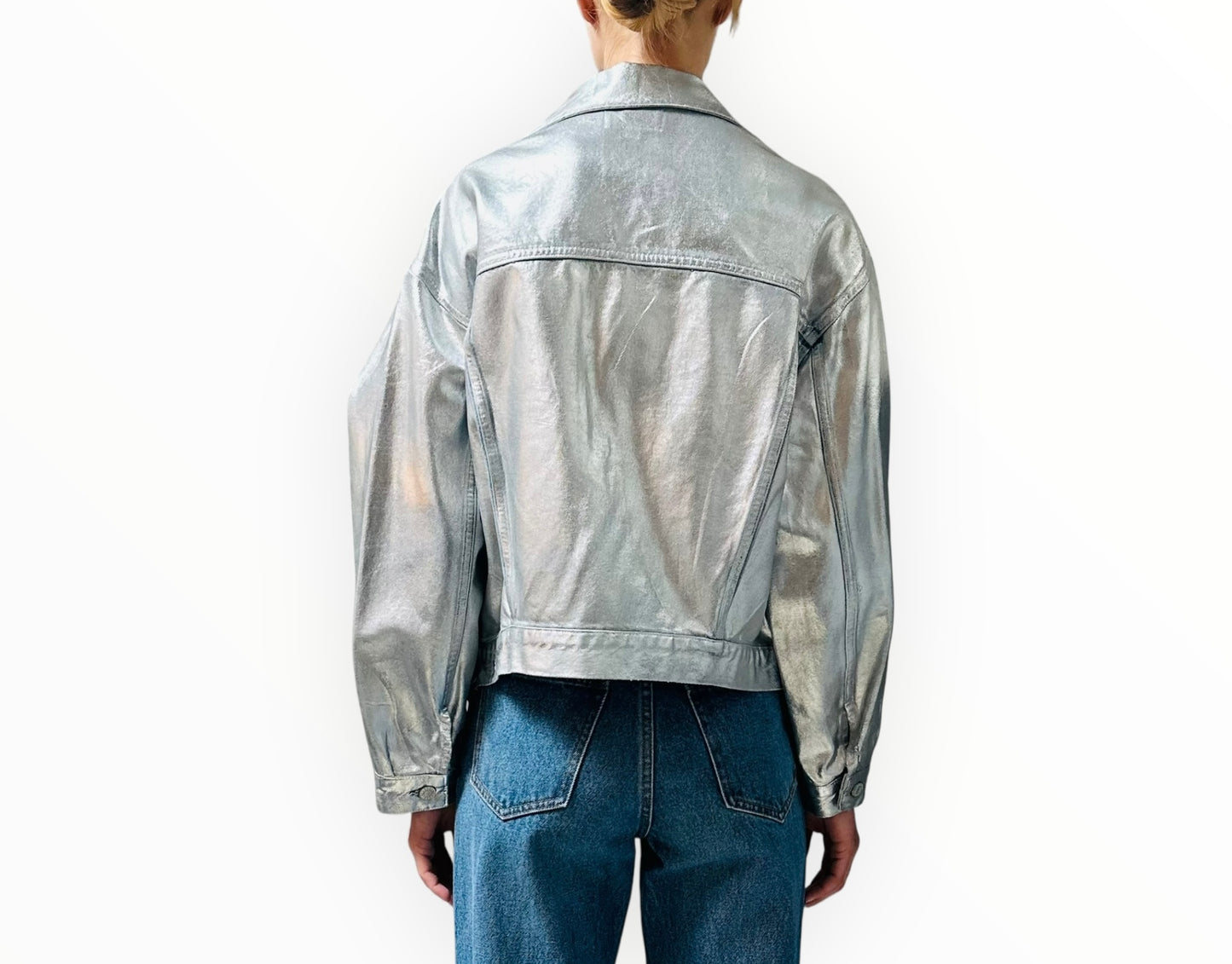 Agolde Charli Metallic Trucker Jacket - Tinfoil - Size S