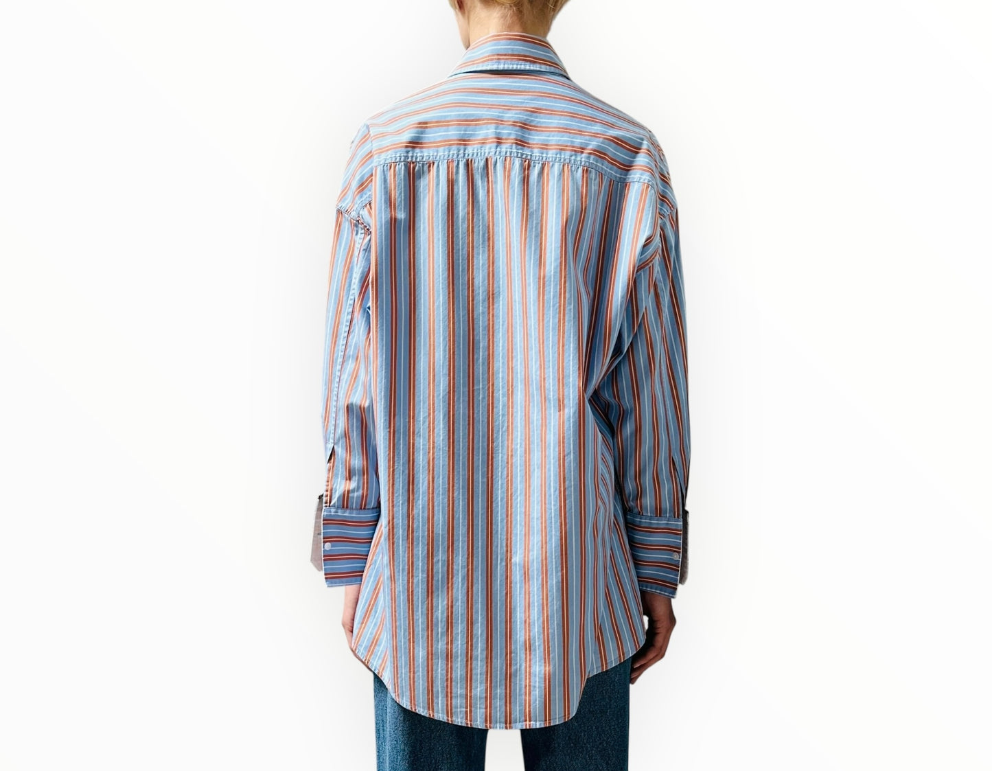 Bassike Double Pocket Shirt - Blue Stripe - Size 0