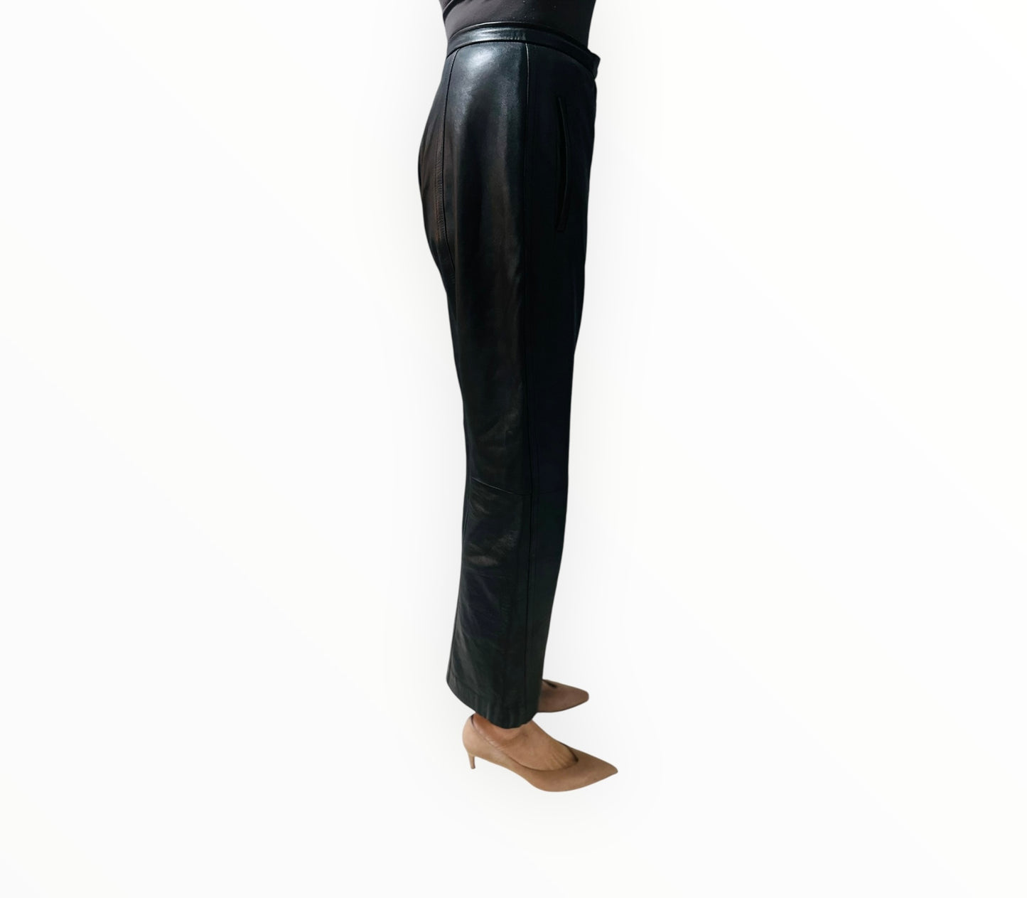 Khaite Wide Leg Leather Pants - Black - Size AU10