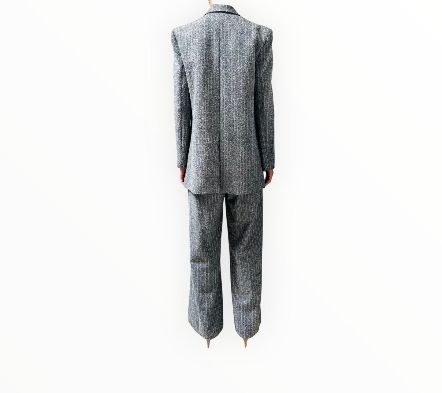 Scanlan Theodore Textured Herringbone Suit - Navy/Grey - Size 10
