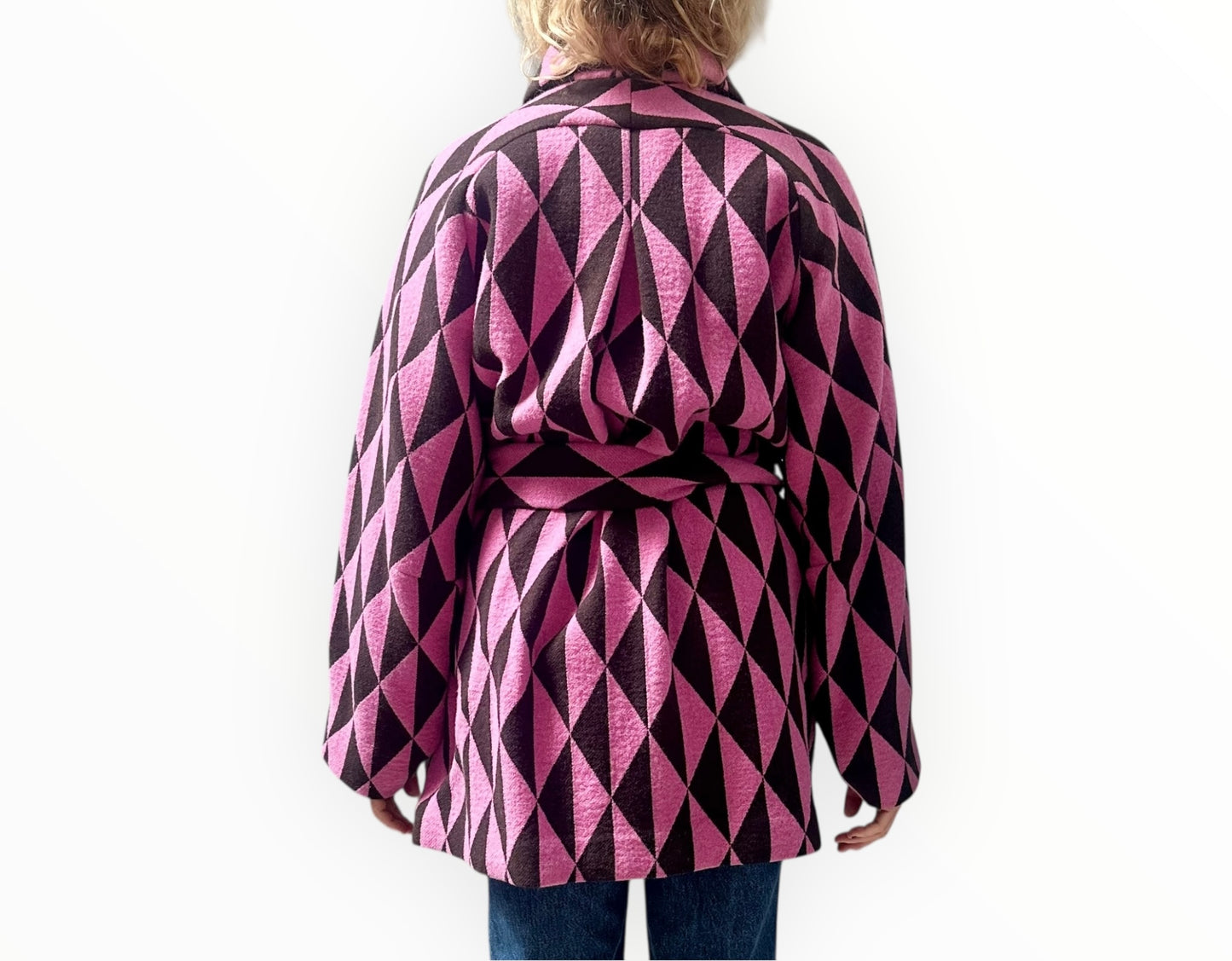 Beatrice Lozenge Coat - Pink/Black - Size XS