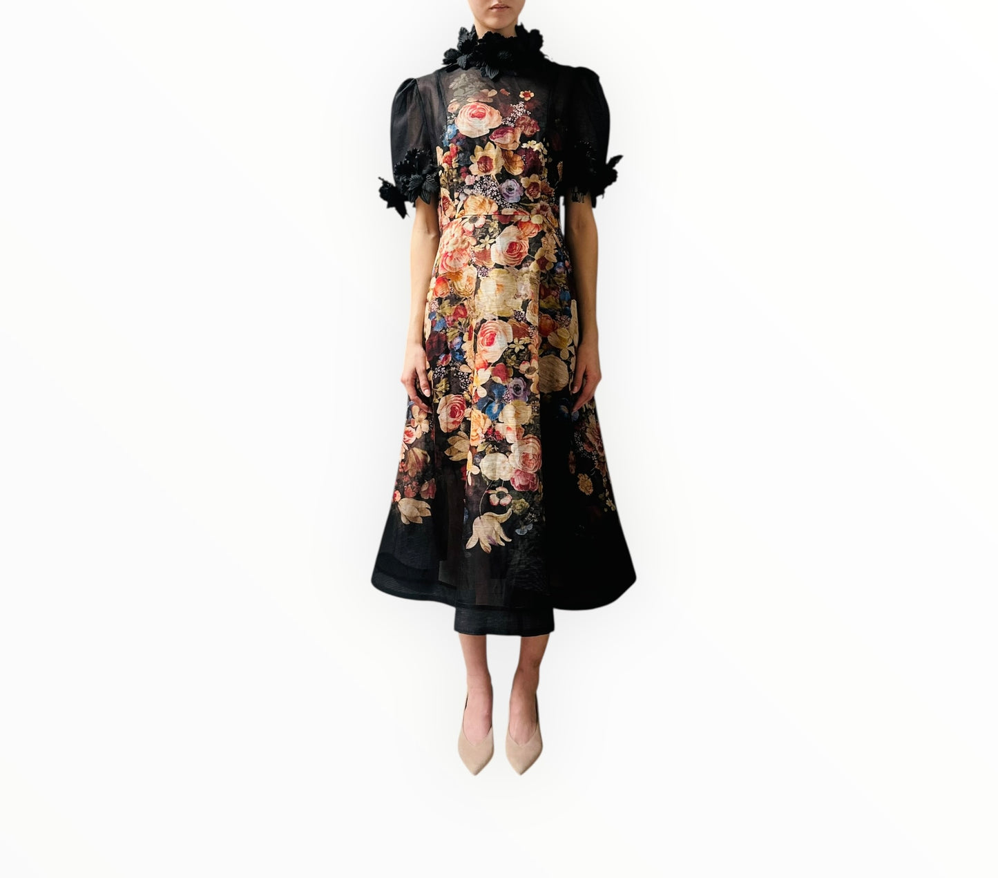 Zimmermann Luminosity Liftoff Flower Midi Dress - Black Multi - Size 3