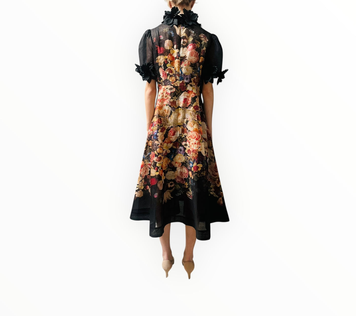 Zimmermann Luminosity Liftoff Flower Midi Dress - Black Multi - Size 3