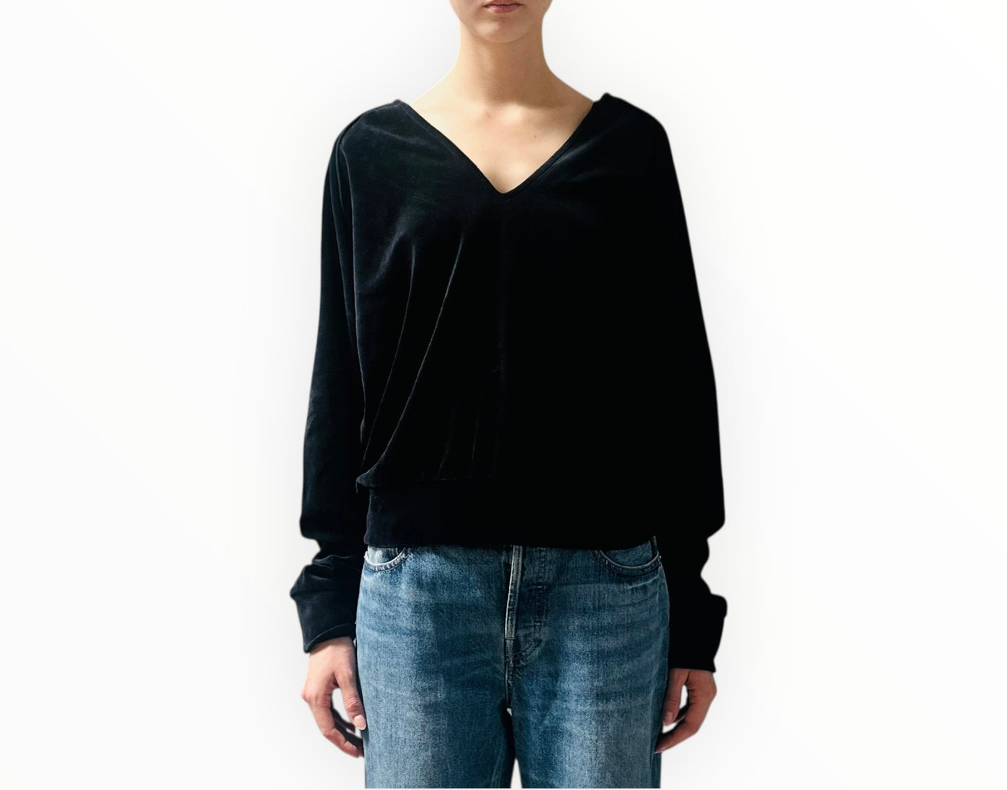 Araminta James Velour V-Neck Top - Black - Size XS