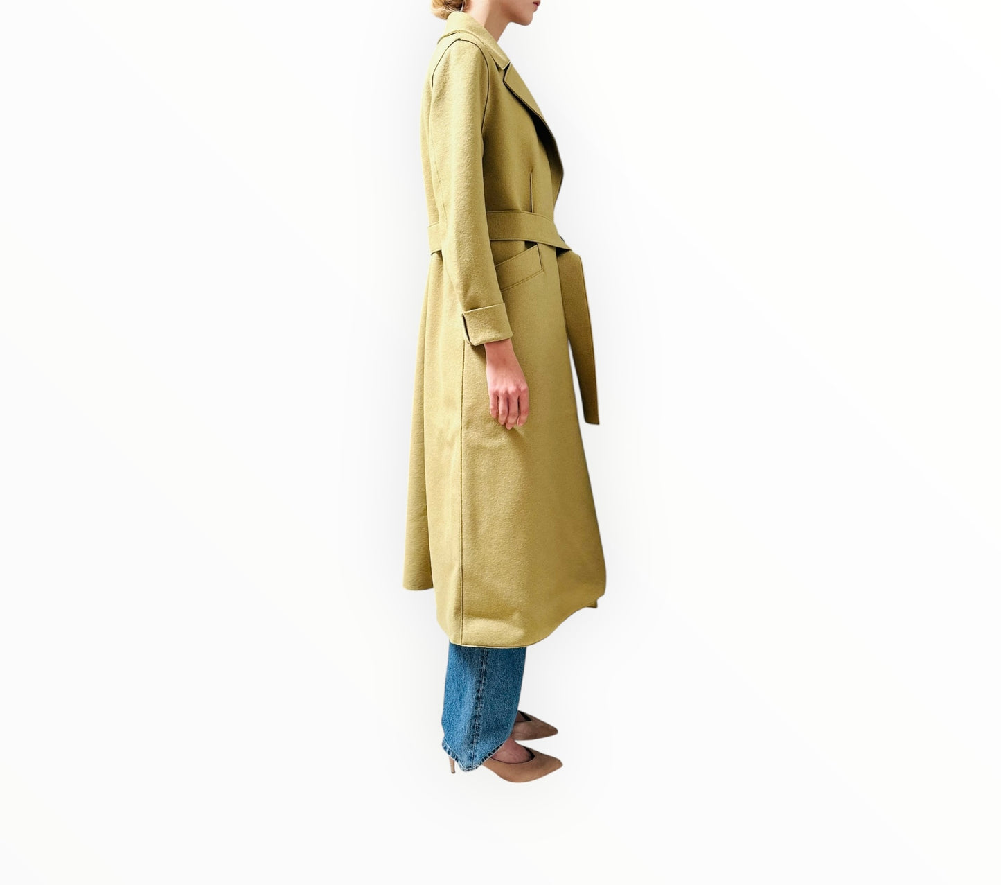 Harris Wharf Belted Wool Long Coat - Pistachio - Size 42