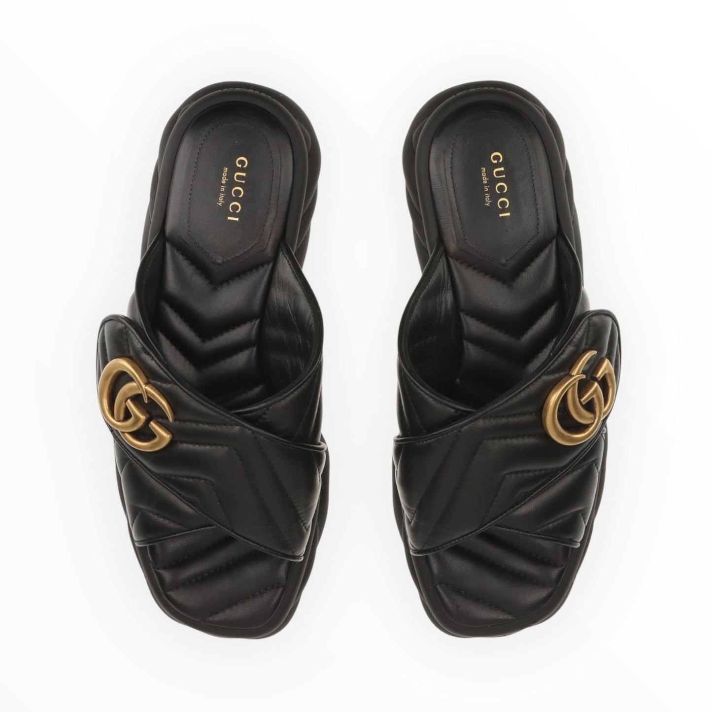 Gucci Marmont GG Padded Chevron Matelasse Leather Sandals - Black - Size 38