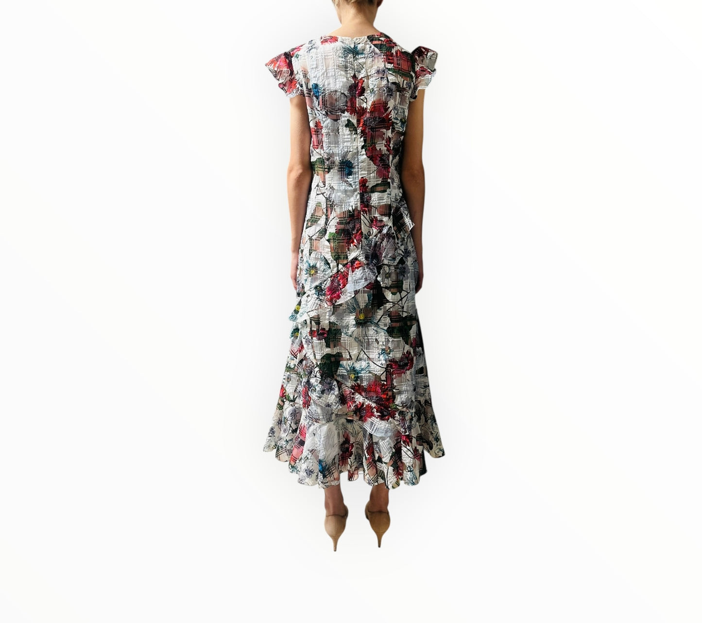 Erdem Long Day Dress - White Print - Size 12
