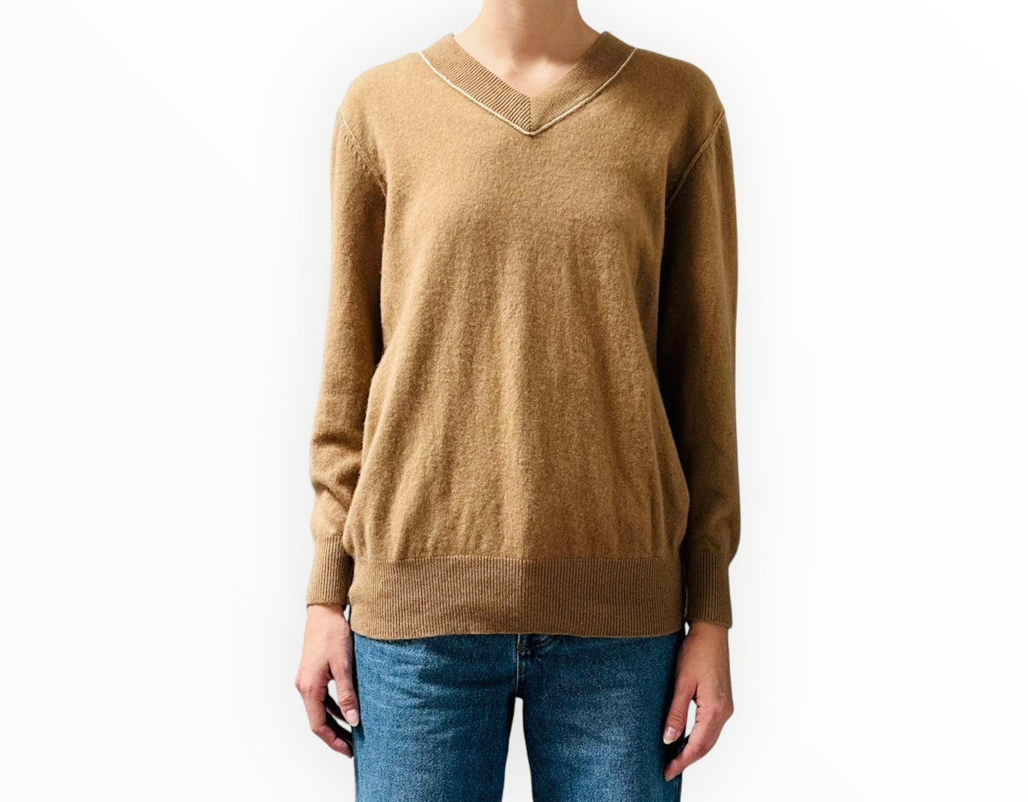 Jac + Jack Cashmere V-Neck Sweater - Latte - Size XS