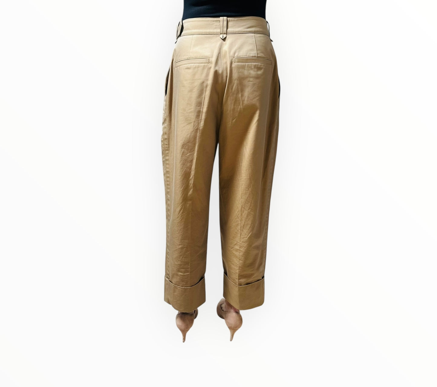 Acne Studios Cropped Belted Pleated Wide-Leg Pants - Hazel Beige - Size 40