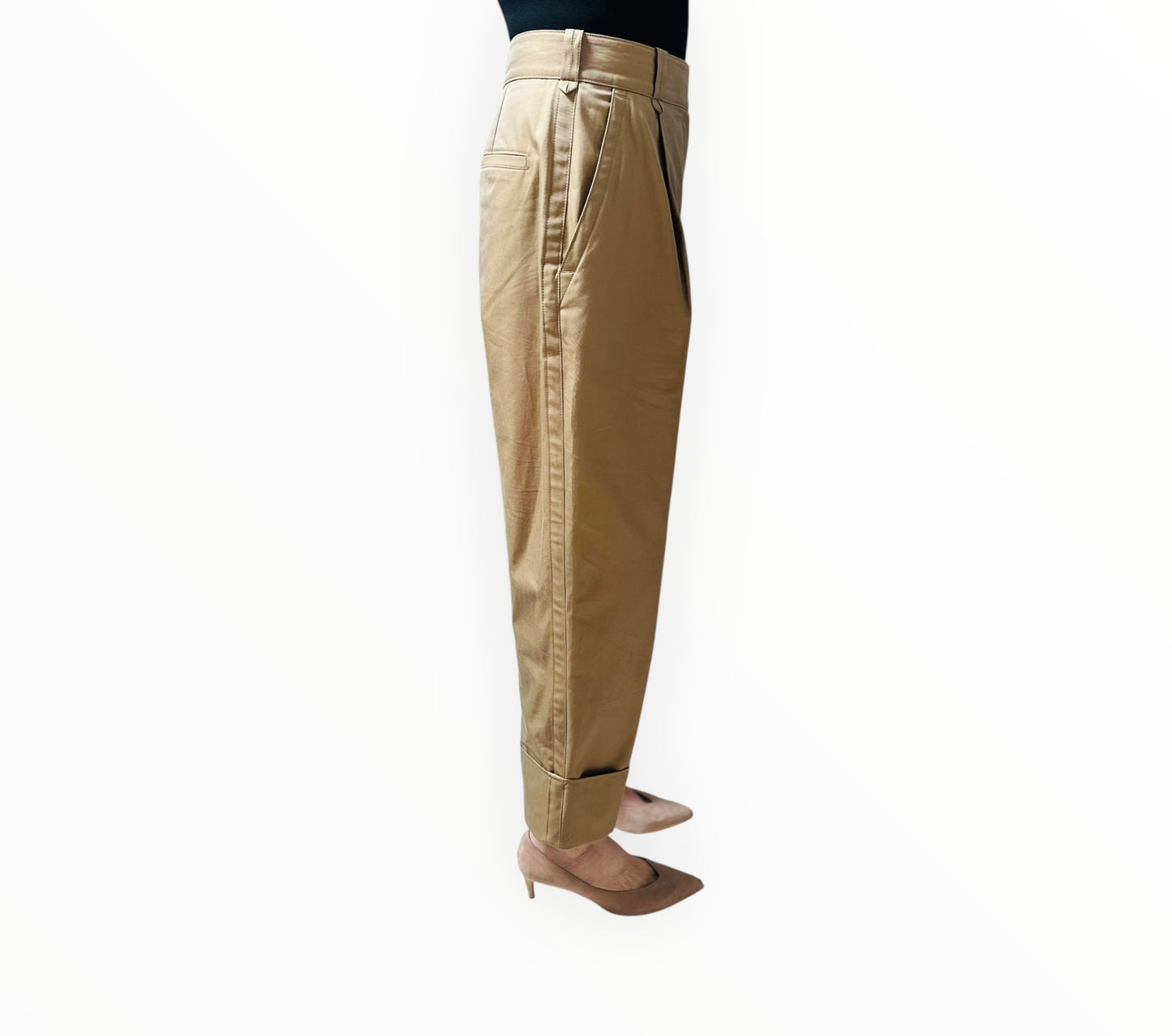 Acne Studios Cropped Belted Pleated Wide-Leg Pants - Hazel Beige - Size 40
