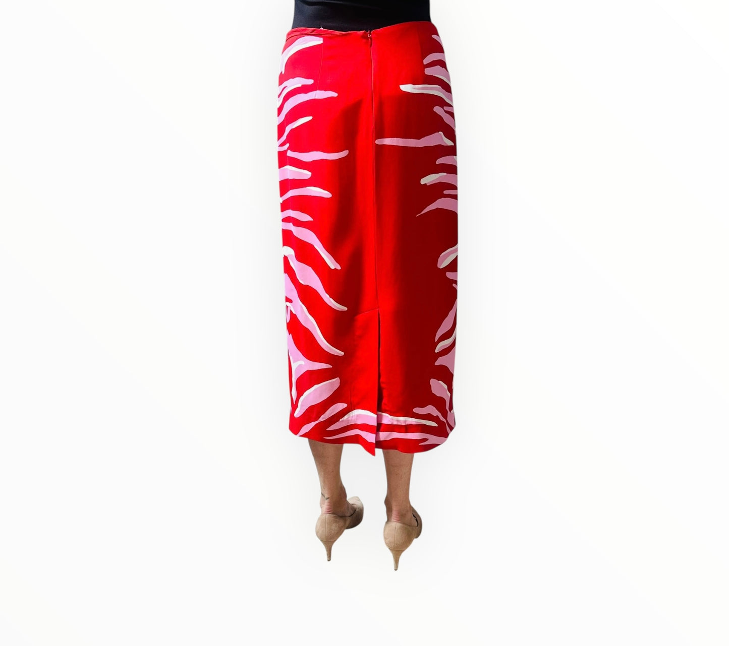La DoubleJ Zebra Placee Pencil Skirt - Red/Pink - Size M