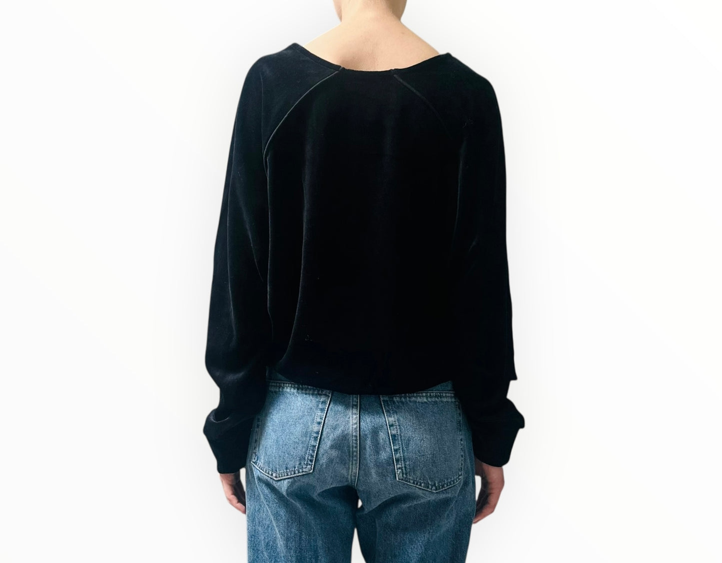 Araminta James Velour V-Neck Top - Black - Size XS