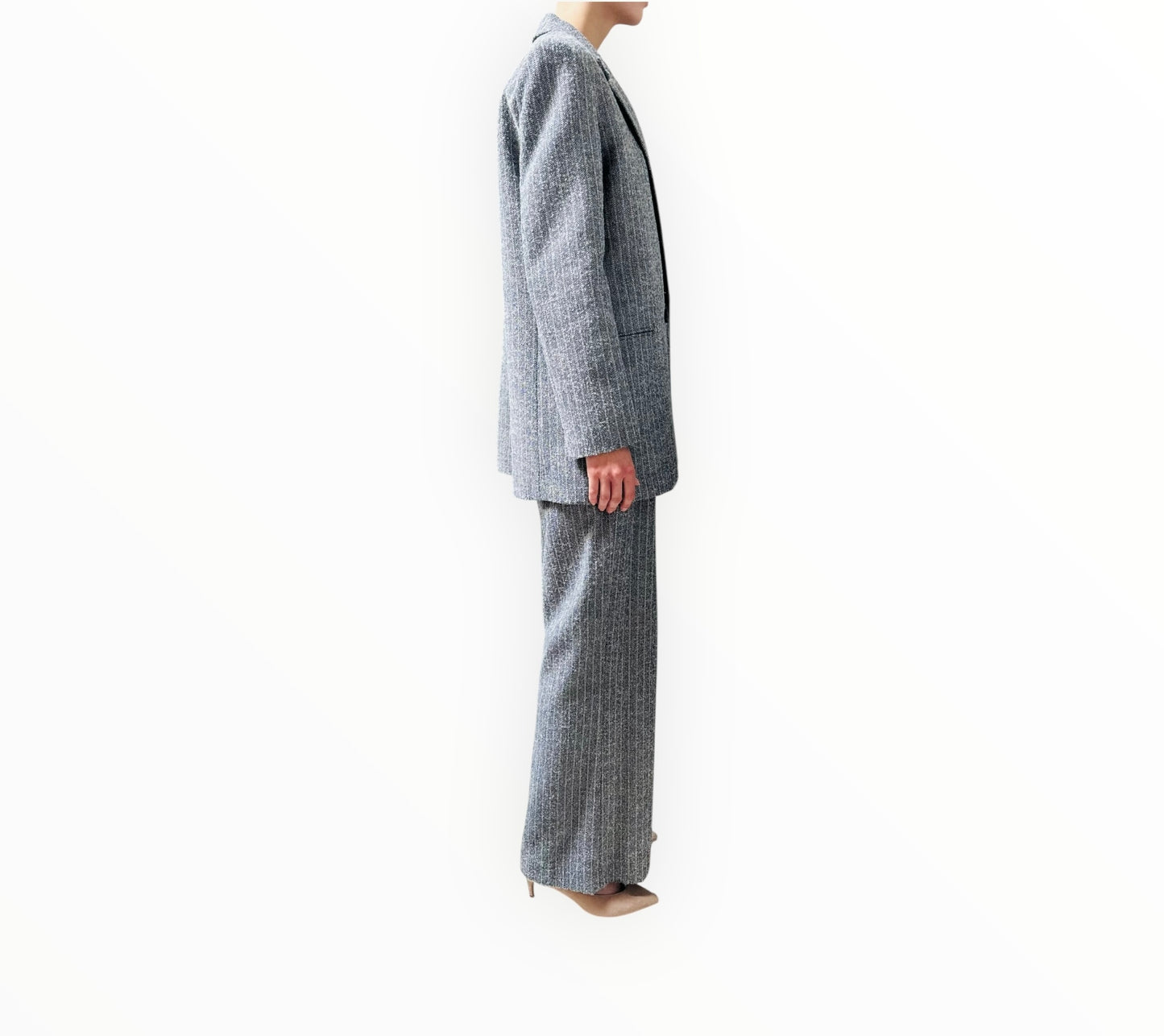 Scanlan Theodore Textured Herringbone Suit - Navy/Grey - Size 10