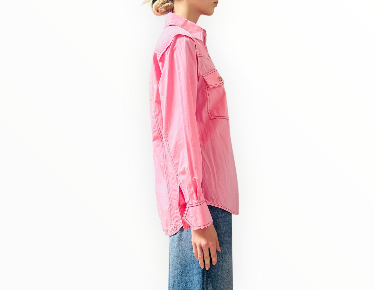 Lee Mathews Contrast Stitch Shirt - Pink/Red/ - Size 0
