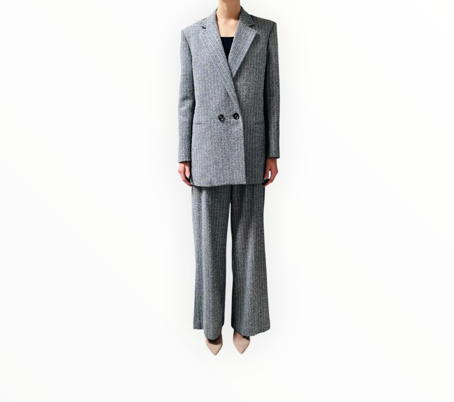 Scanlan Theodore Textured Herringbone Suit - Navy/Grey - Size 10
