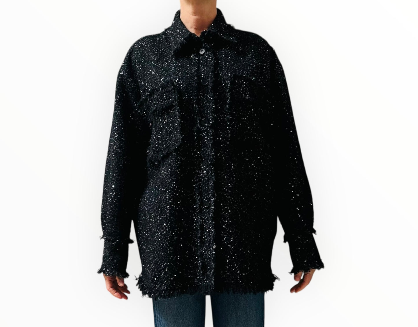 MSGM Tweed Sequin Shirt - Black Multi - Size 42