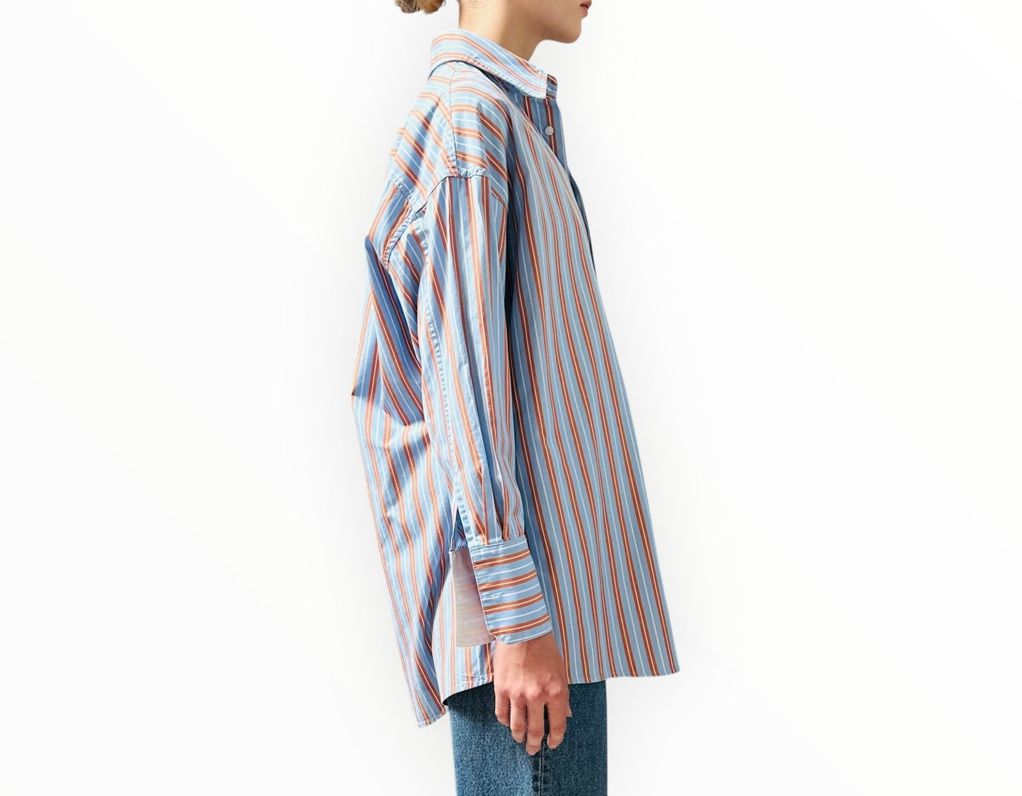 Bassike Double Pocket Shirt - Blue Stripe - Size 0