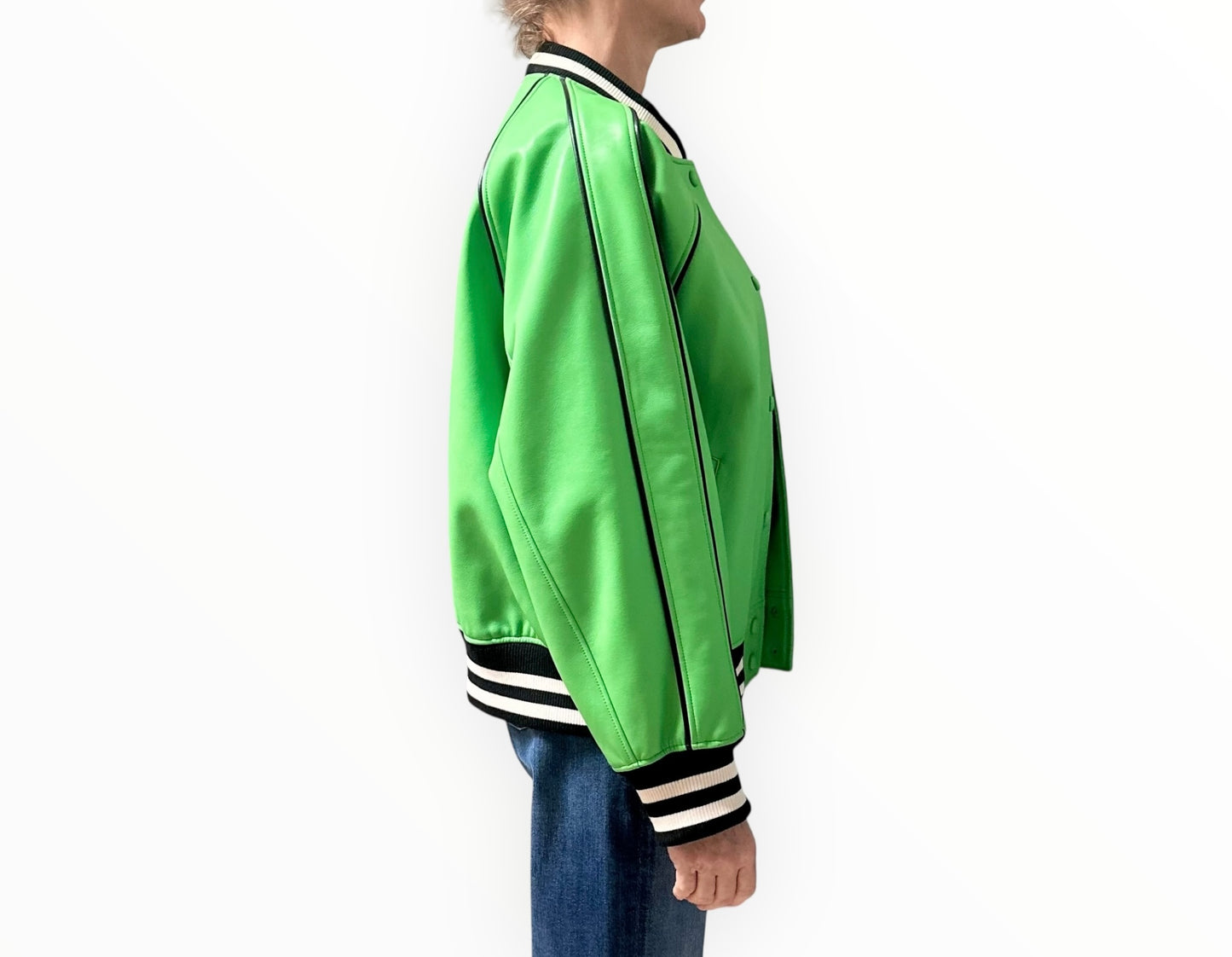 Stand Studio Eloise Faux Leather Bomber Jacket - Green - Size 34