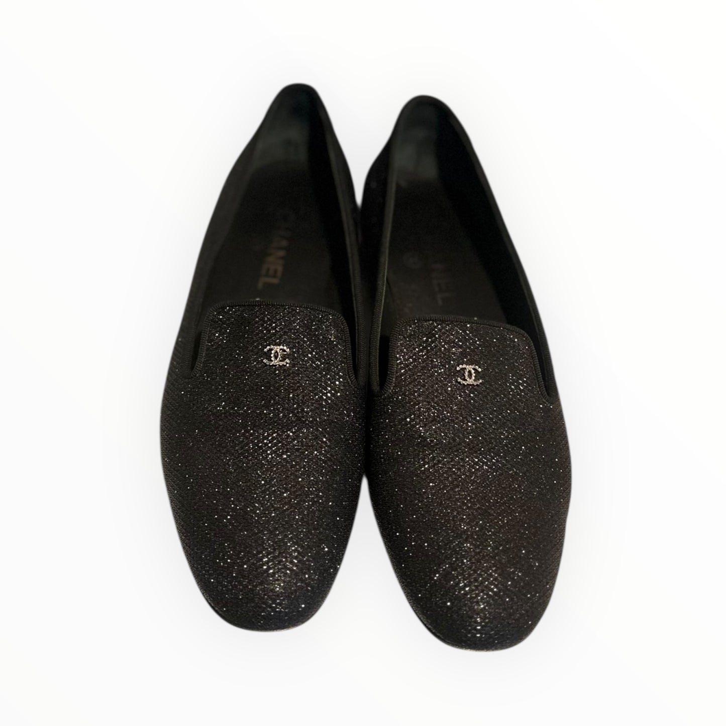 Chanel Lame Fabric Loafers - Black - Size 40