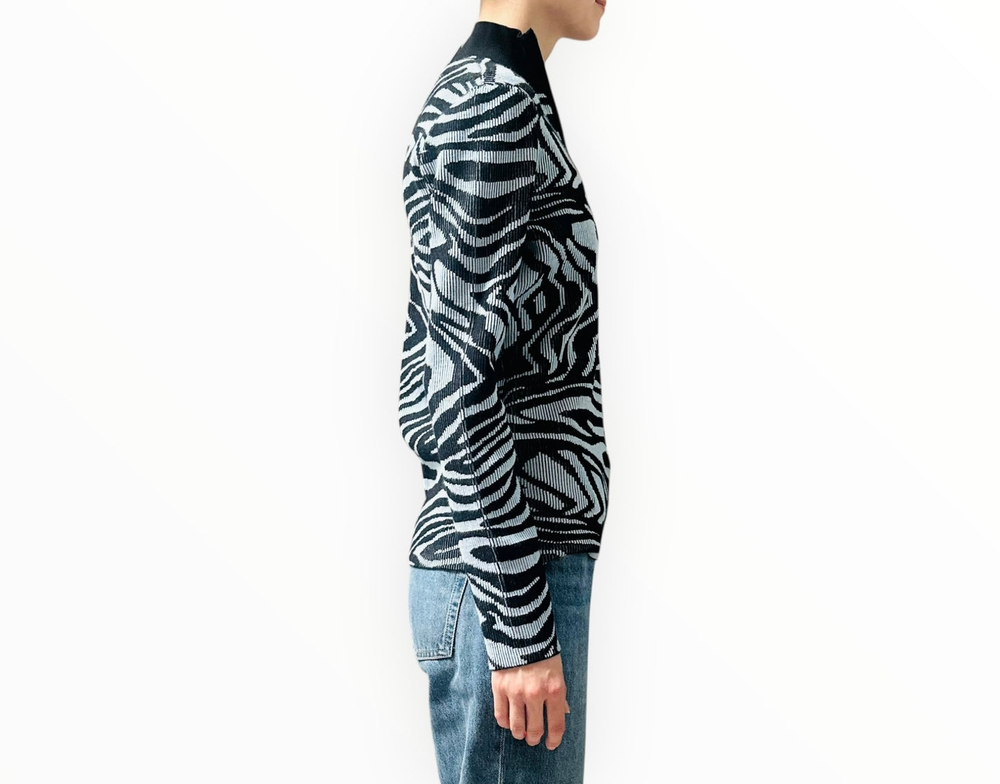 Stine Goya Sylvie Swirl Knit Neck Top - Black/Blue - Size M