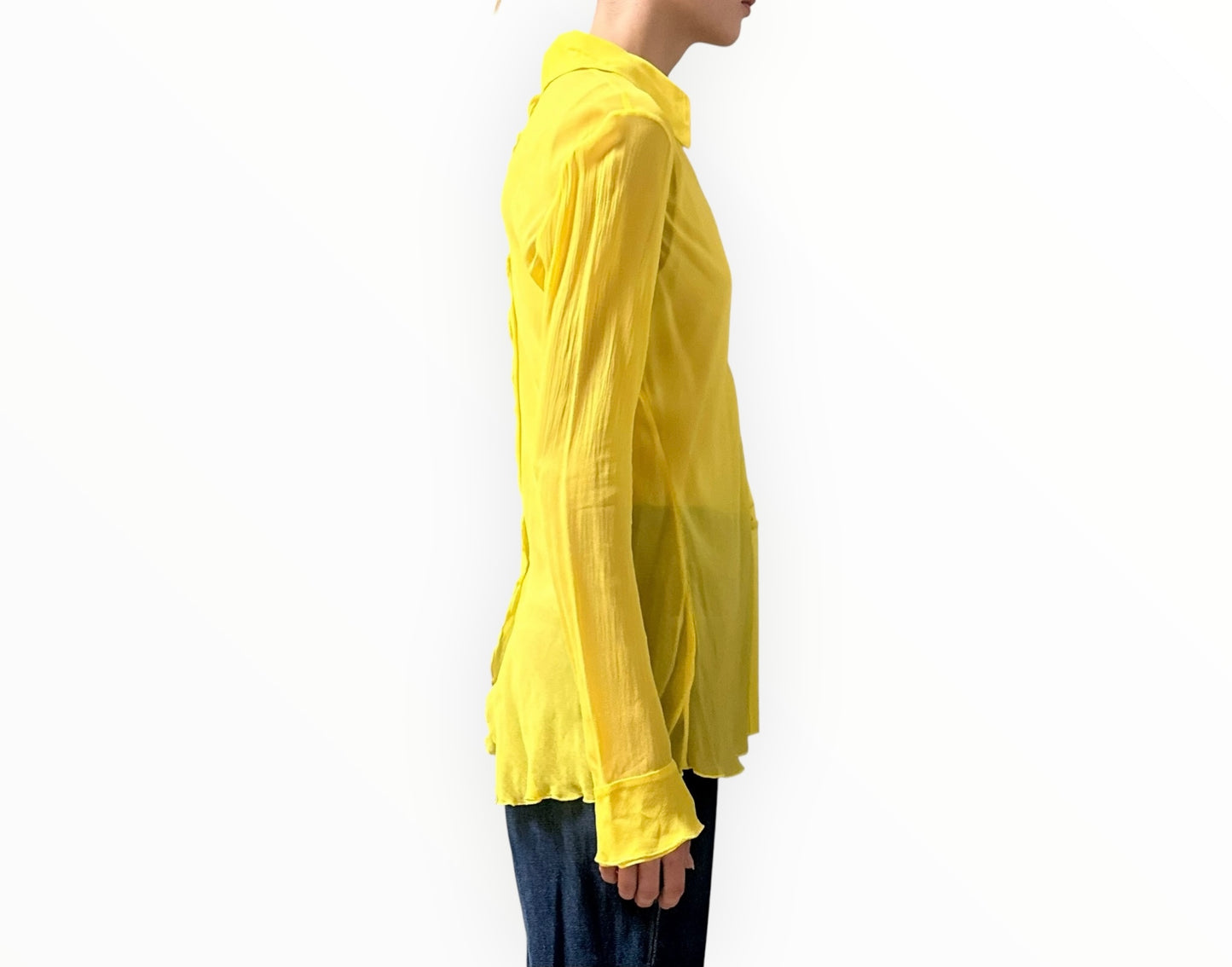 Lee Mathews Sheer Long Sleeve Shirt - Bright Yellow - Size 2