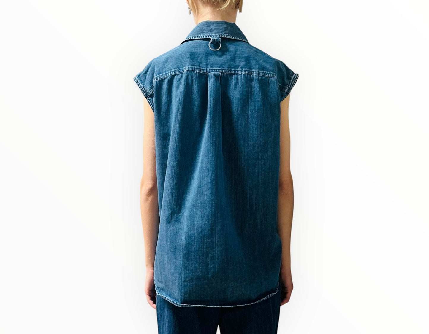 Tibi Sleeveless Denim Shirt - Blue - Size M