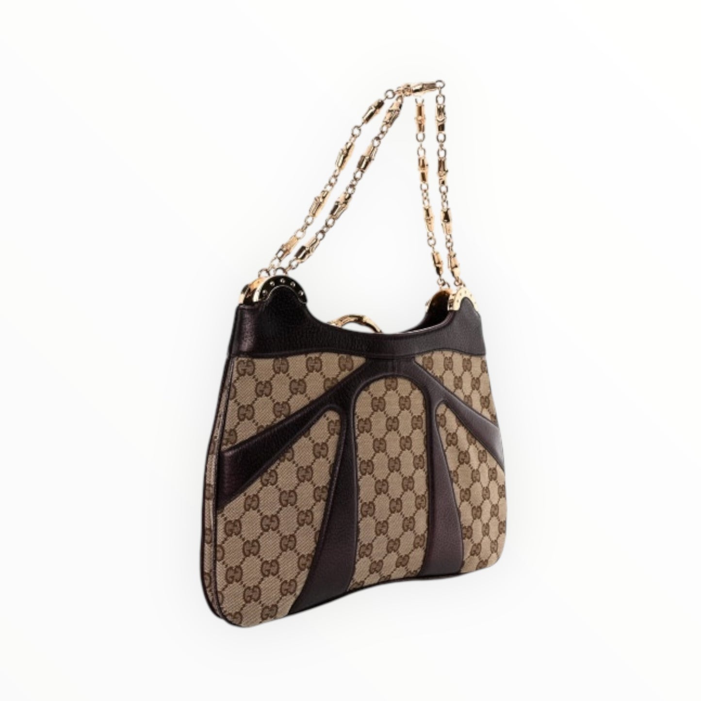 Gucci Bamboo Ring Chain Shoulder Bag - Beige - Size H22cm x W32cm x D7cm