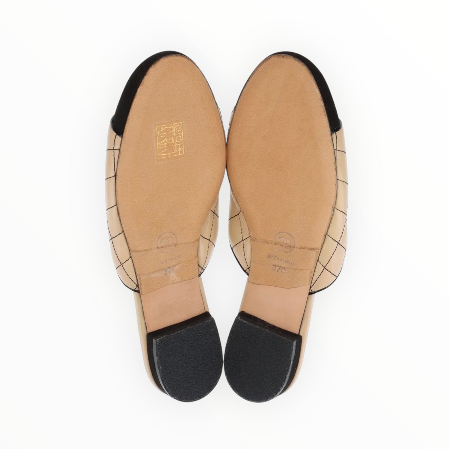Chanel Quilted Slides - Black/Beige - Size 37