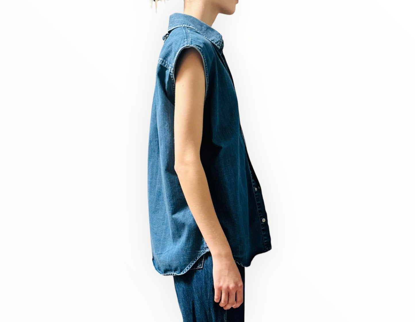 Tibi Sleeveless Denim Shirt - Blue - Size M