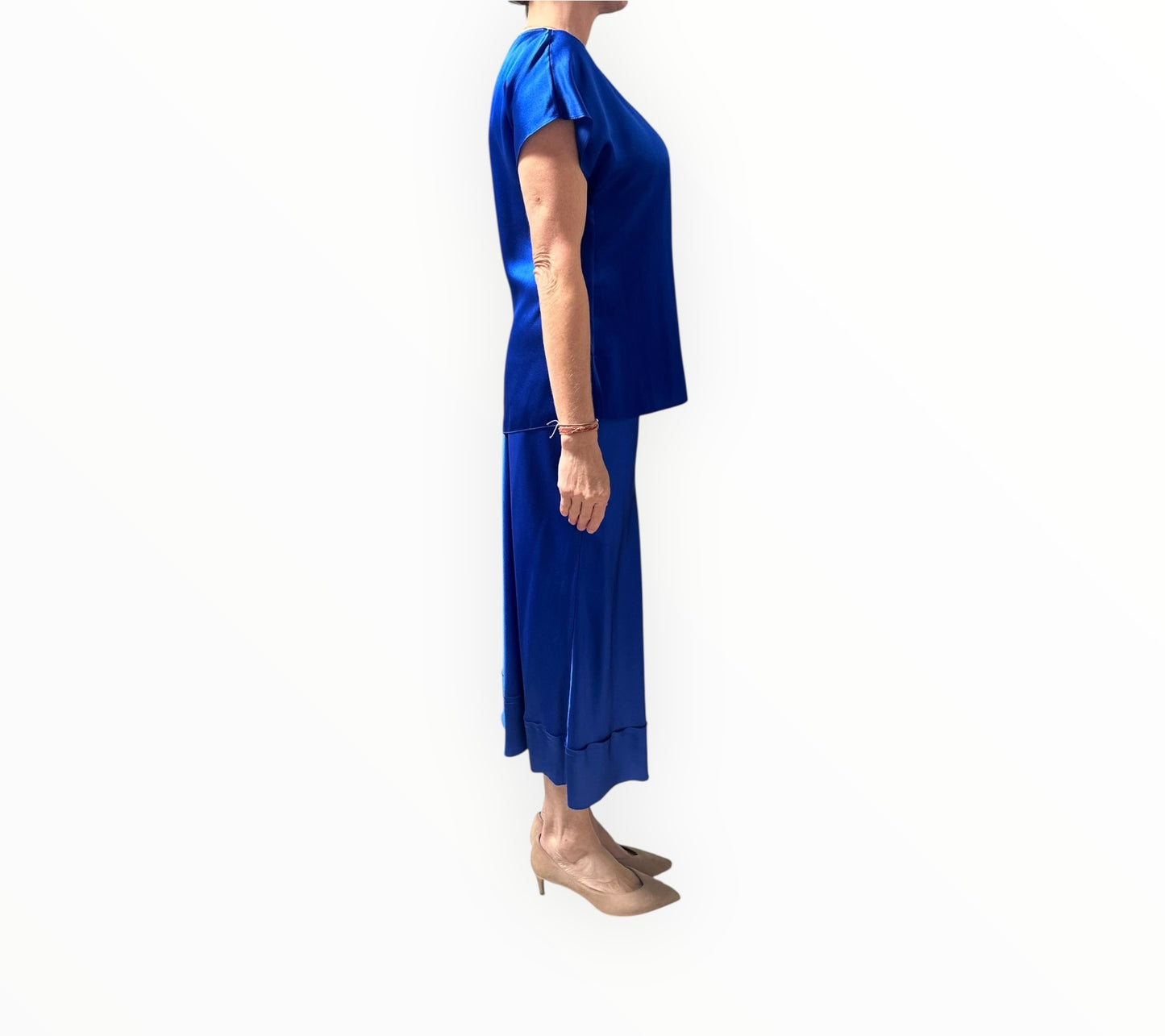 Lee Mathews Silk Satin Skirt and Top Set - Electric Blue - Size 1
