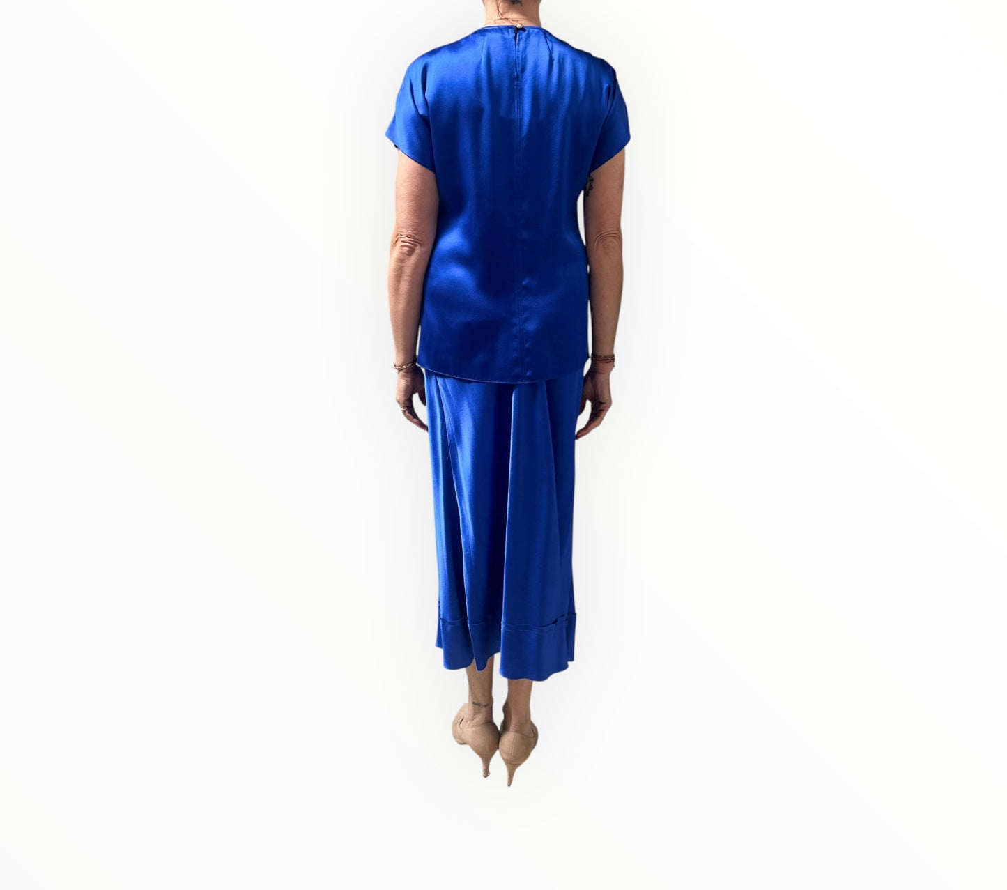 Lee Mathews Silk Satin Skirt and Top Set - Electric Blue - Size 1