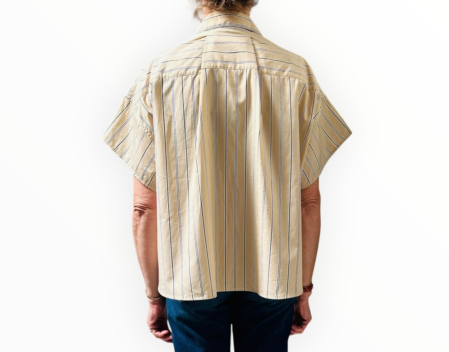 Rag & Bone Cropped Boxy Shirt - Beige Stripe - Size S
