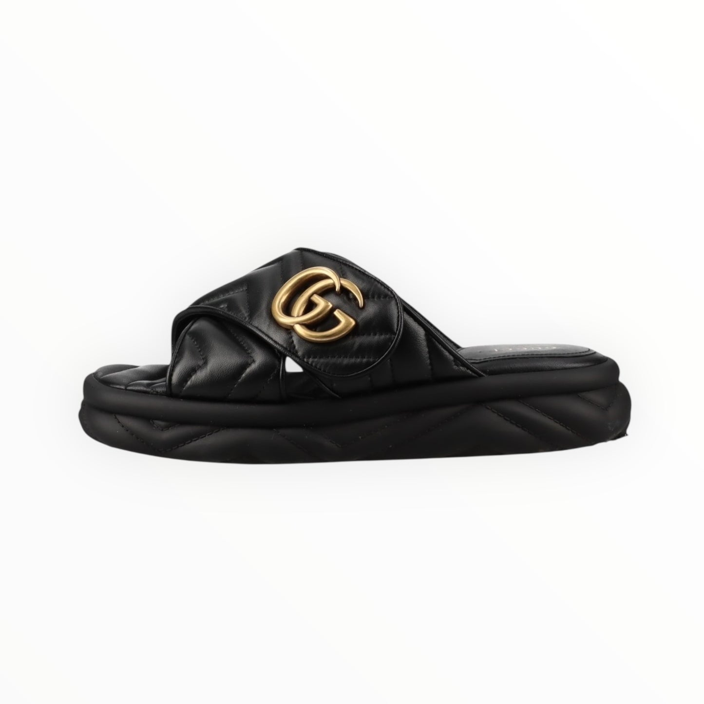 Gucci Marmont GG Padded Chevron Matelasse Leather Sandals - Black - Size 38