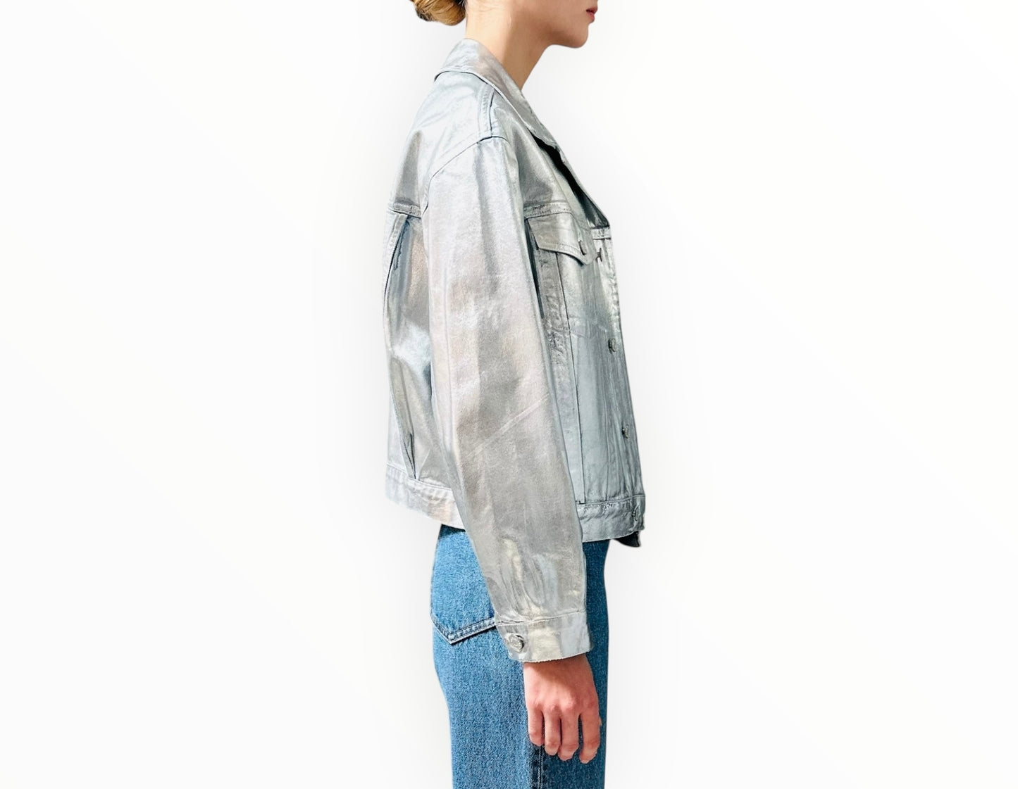 Agolde Charli Metallic Trucker Jacket - Tinfoil - Size S