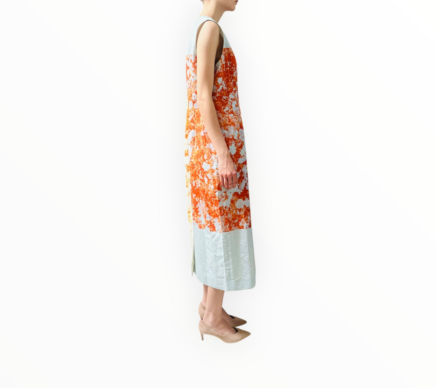 Dries Van Noten Blurred Floral Dress - Orange/White/Pale Blue - Size 42