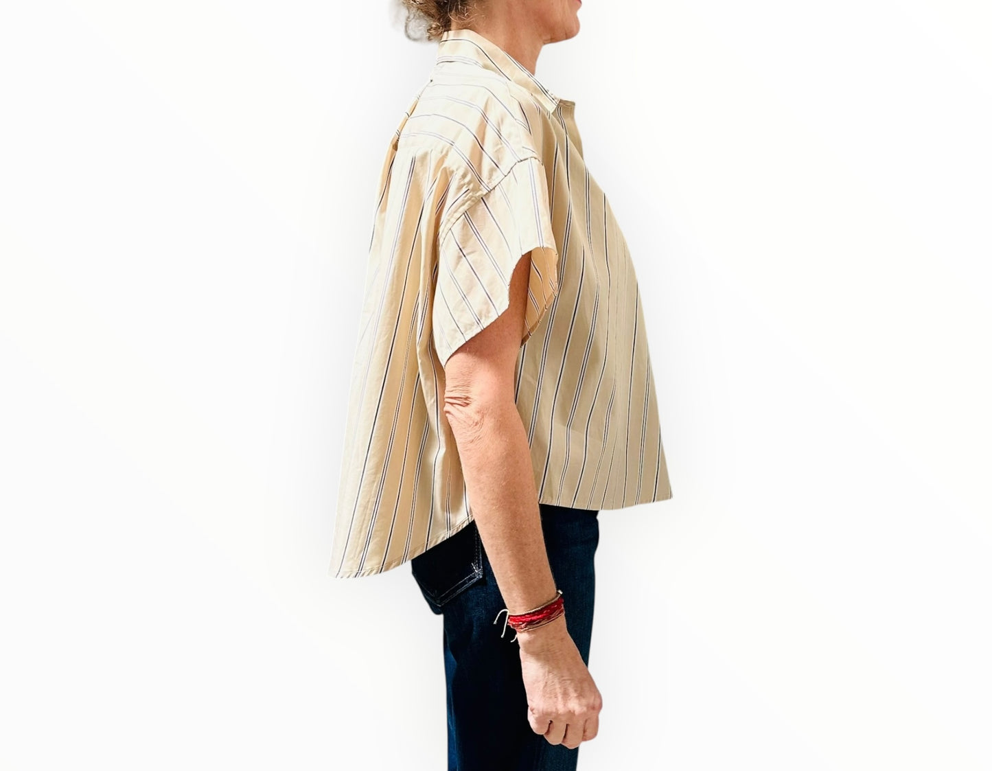 Rag & Bone Cropped Boxy Shirt - Beige Stripe - Size S