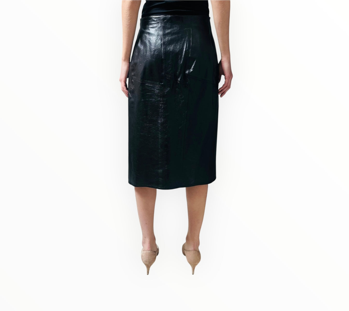 Scanlan Theodore Zip Front Leather Skirt - Black - Size AU10