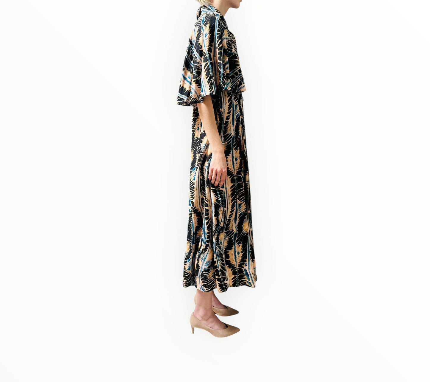 Ulla Johnson River Waves Button-Front Silk Dress - Black/Blue/Beige - Size Au10