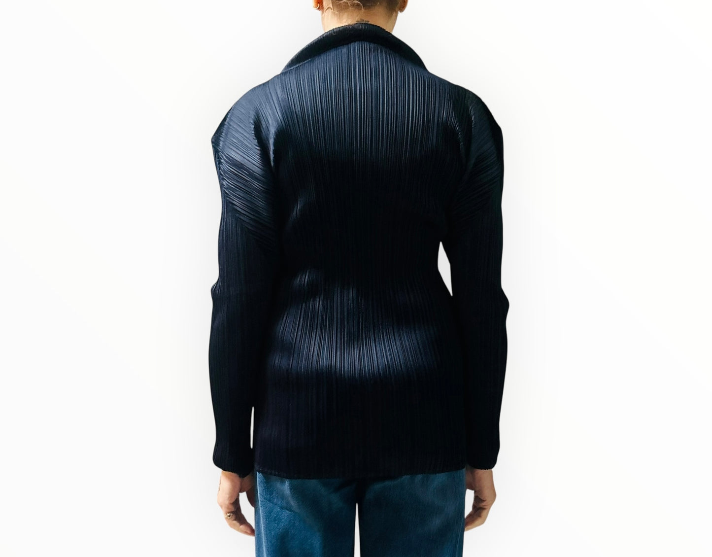 Issey Miyake Pleats Please High-Neck Long Sleeve Top - Navy - Size 3