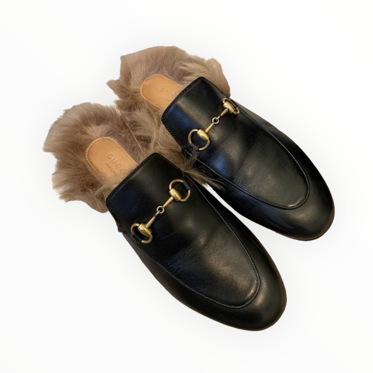 Gucci Princetown Fur Slides- Black - Size 38